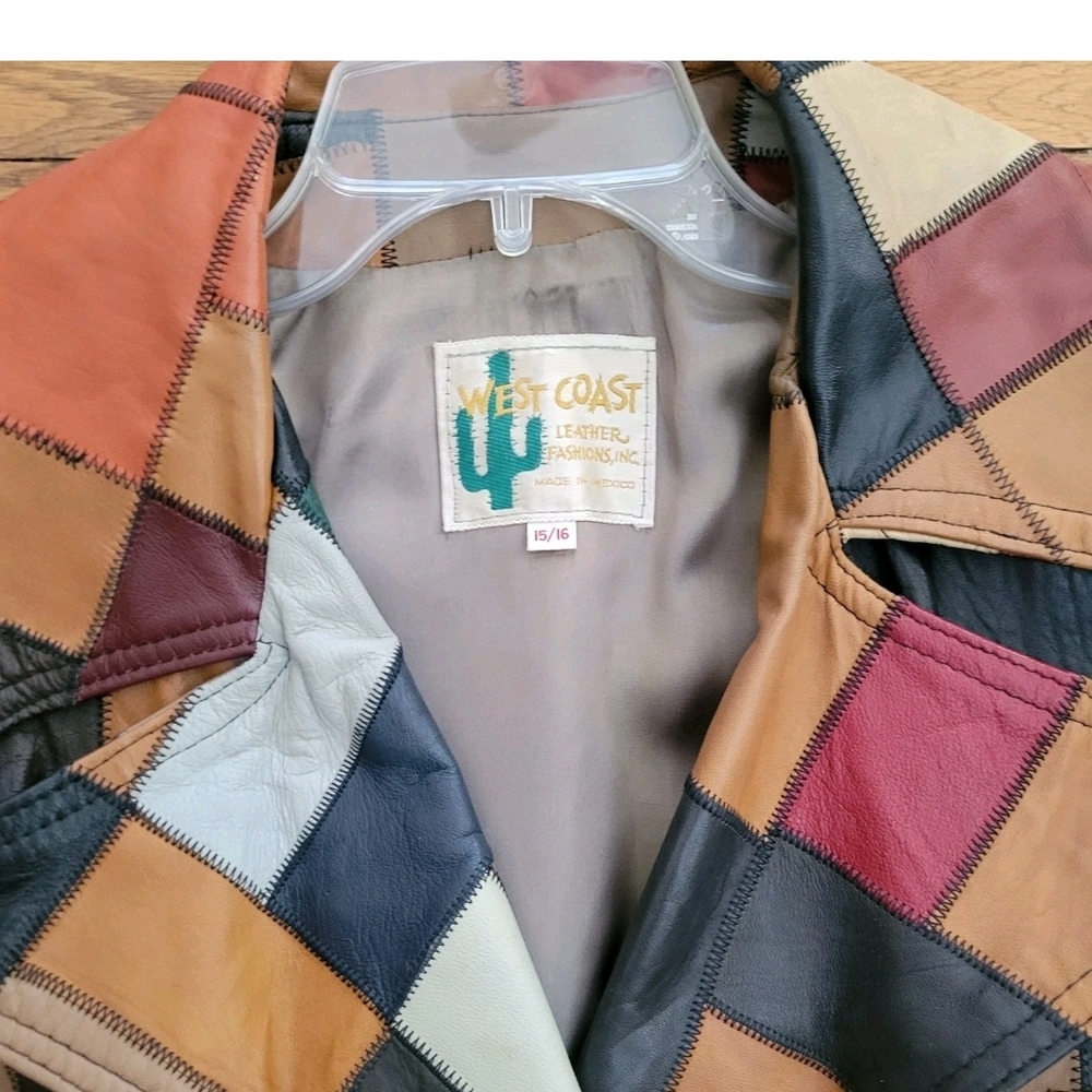 70s Patchwork Leather Mid Length Trench Wrap Jack… - image 3